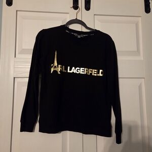 Karl Lagerfeld Black Sweatshirt with Metallic Gold Eiffel Logo